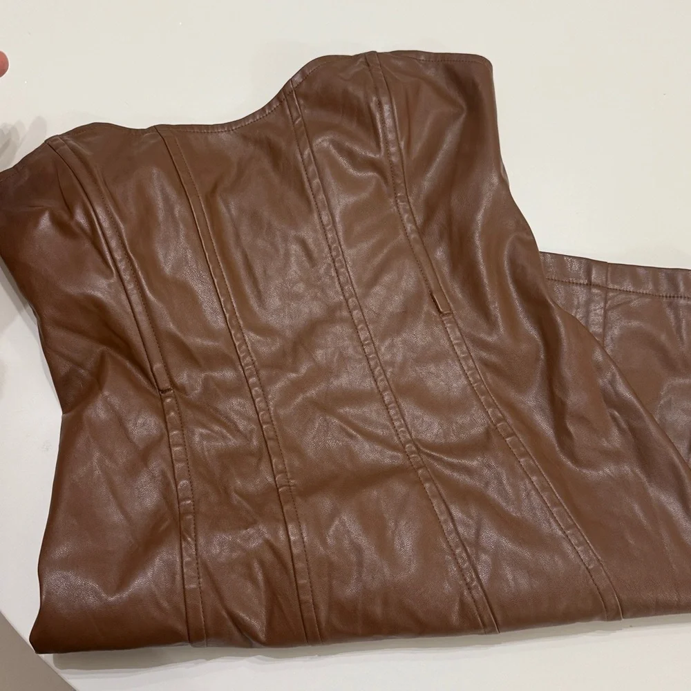 Princess Polly Brown Strapless Leather Dress Jessica Pu Mini Dress Brown size 4‎